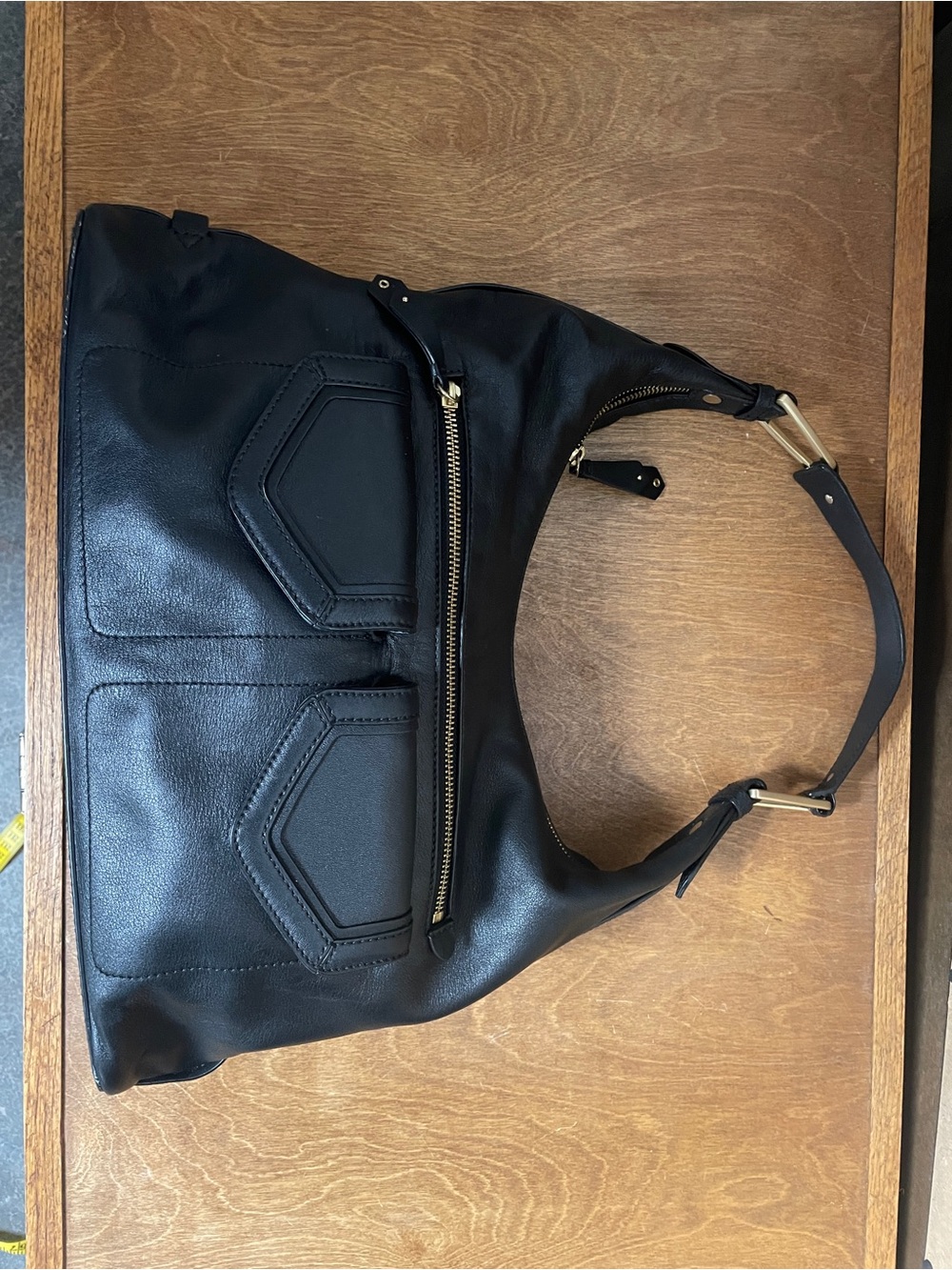 Cole Haan Black Leather Hobo Bag with Gold Hardware